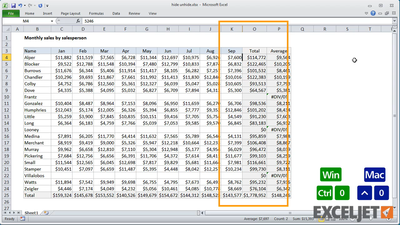 Shortcut For Unhiding Rows And Columns In Excel